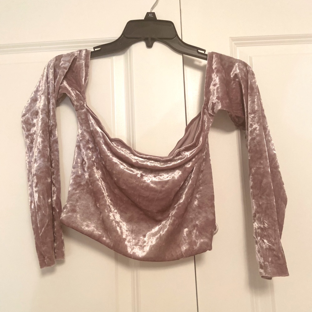 Off The Shoulder Faux Velvet Shirt